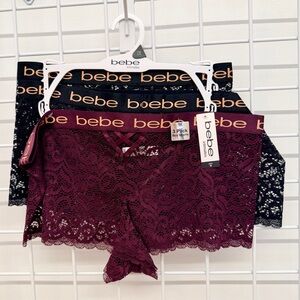 bebe Women’s Lace Boyshorts - Burgundy & Black (3-Pack)